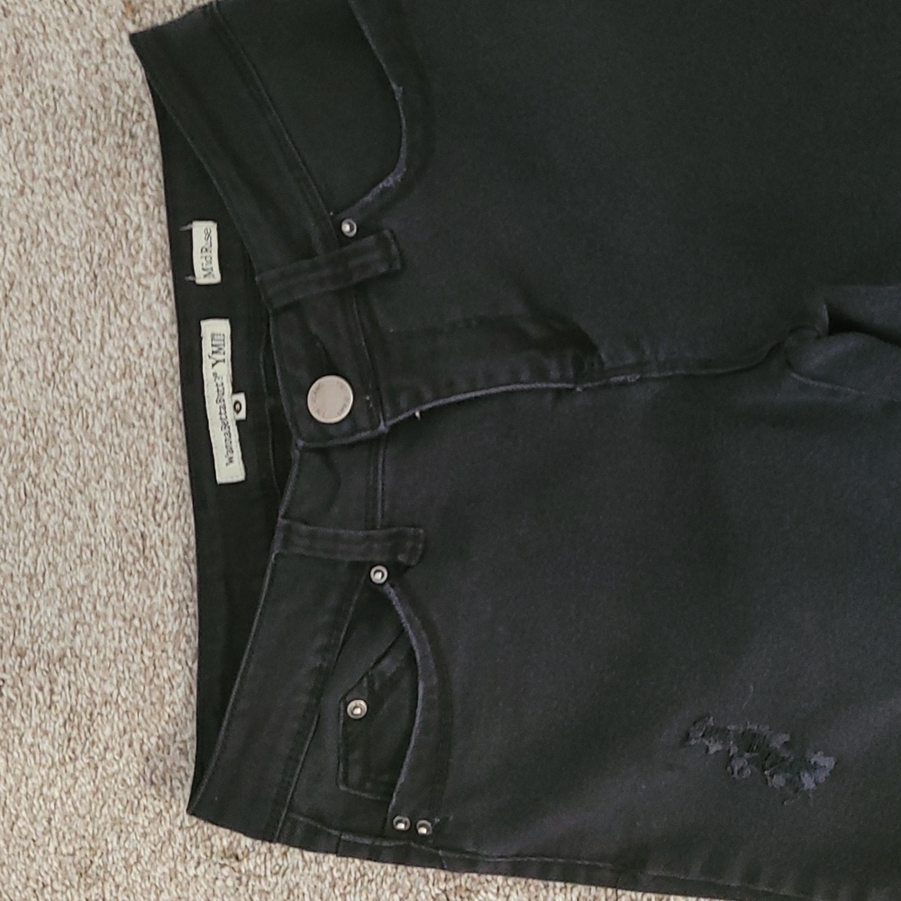 Black midrise distressed jeans